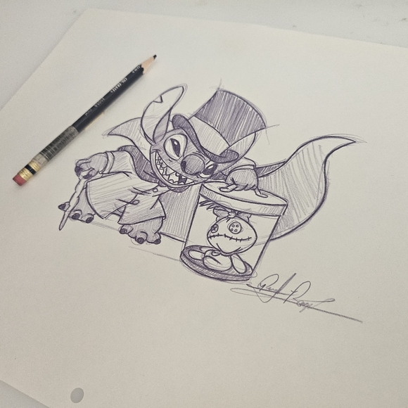 Disney World Disneyland WDW Stitch Haunted Mansion Hatbox Ghost Drawing/Sketch - Picture 4 of 6